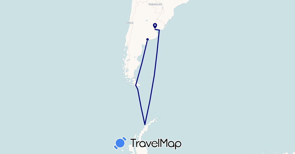 TravelMap itinerary: driving in Antarctica, Argentina, Chile, Falkland Islands, Uruguay (Antarctica, South America)